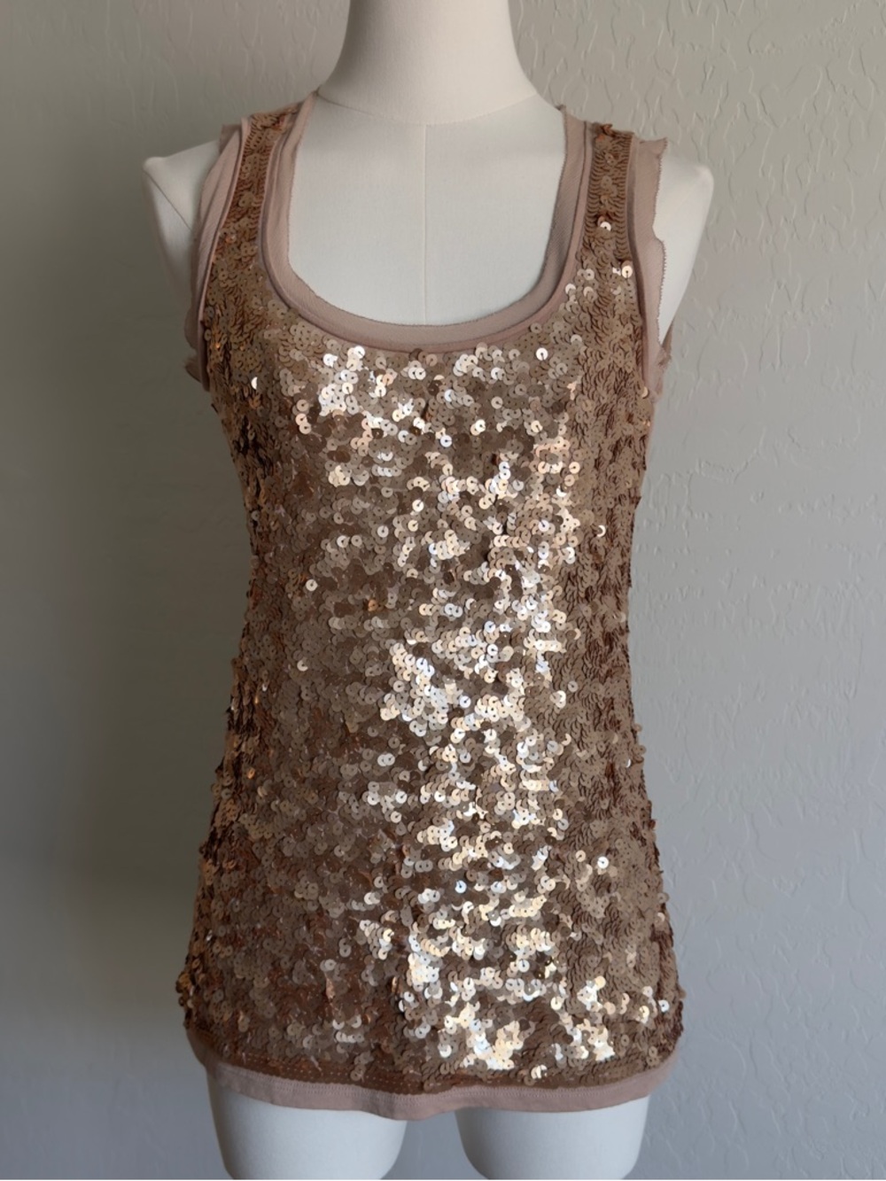 Ann Taylor Rose Gold Sequin Tank Top
